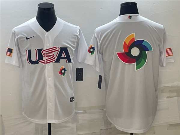Men's USA Baseball 2023 White World Baseball Big Logo With Patch Classic Stitched Jersey